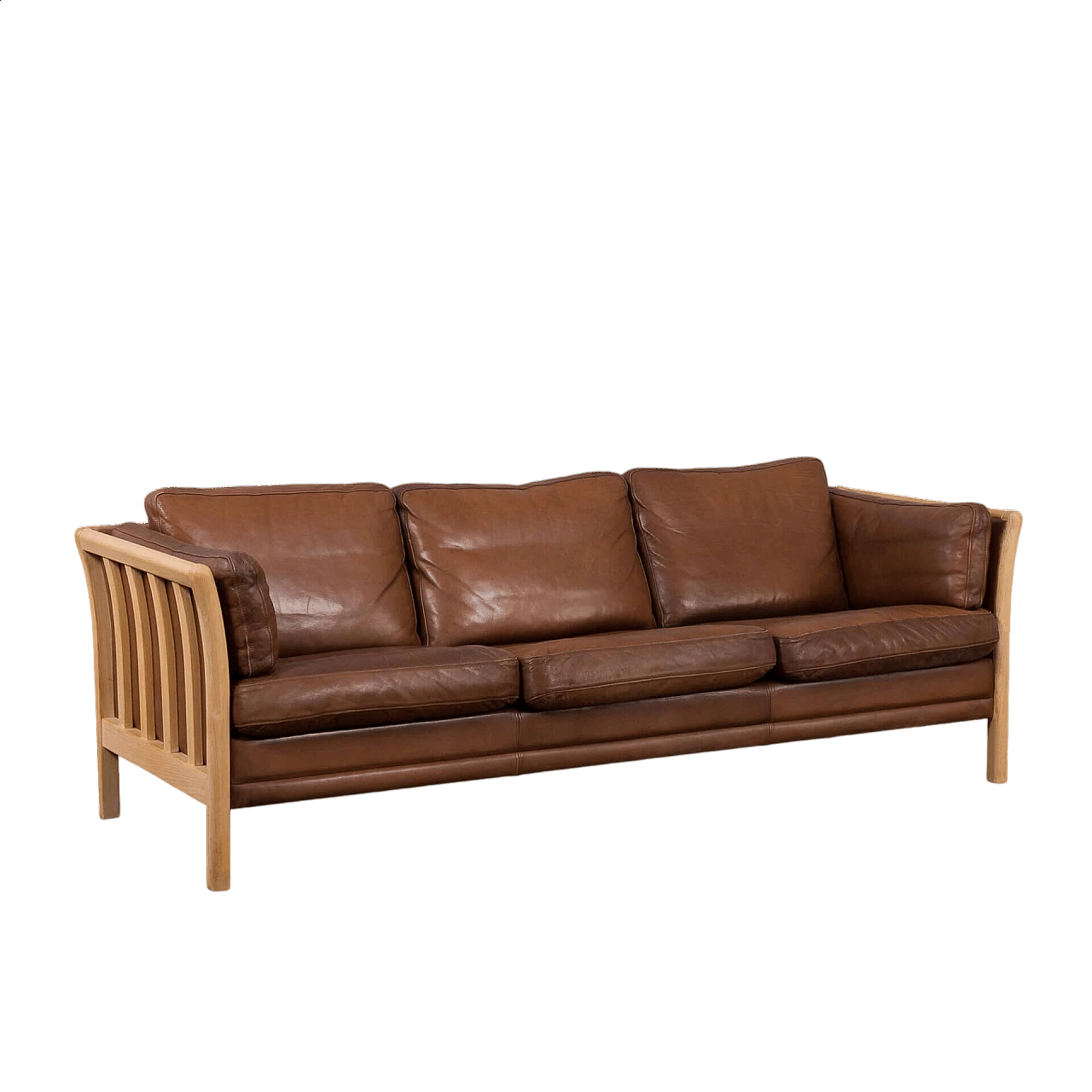 Beech and brown aniline leather sofa by Mogens Hansen, 1970s 20