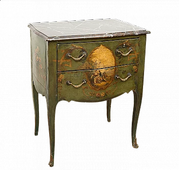 Louis XIV bedside table in lacquered and painted stamped wood, late 17th century