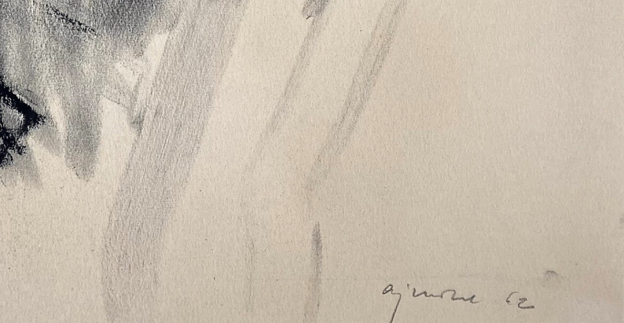 Nino Aimone, donna distesa, disegno a carboncino su carta, 1962 2