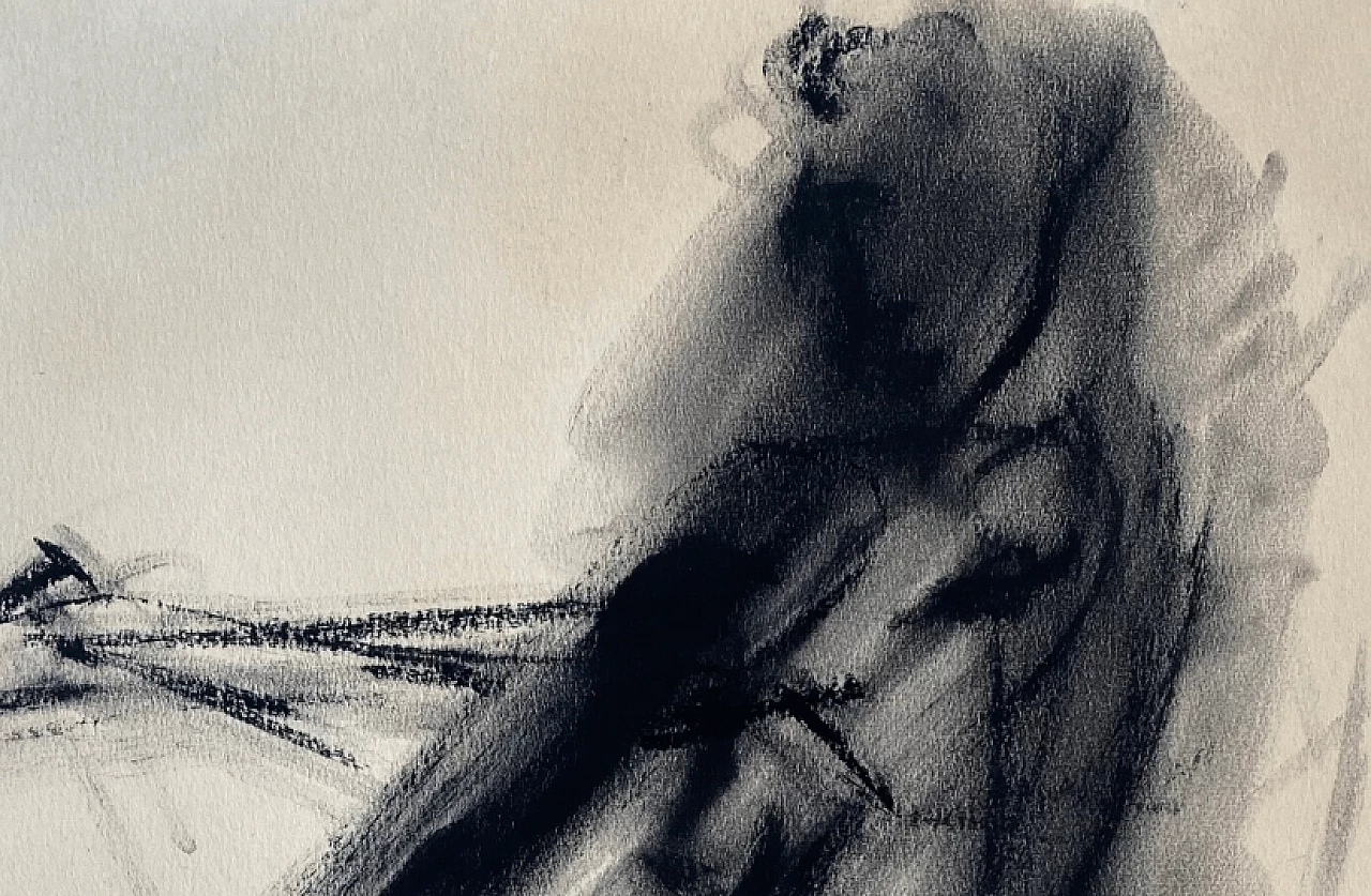 Nino Aimone, donna distesa, disegno a carboncino su carta, 1962 3