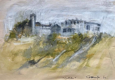 Giancarlo Cazzaniga, Castello, disegno a tecnica mista su carta, 1963