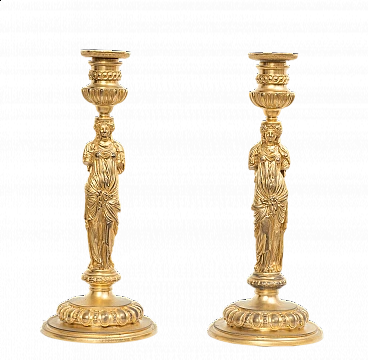 Pair of gilded bronze Empire candelabra by Barbedienne, 19th century