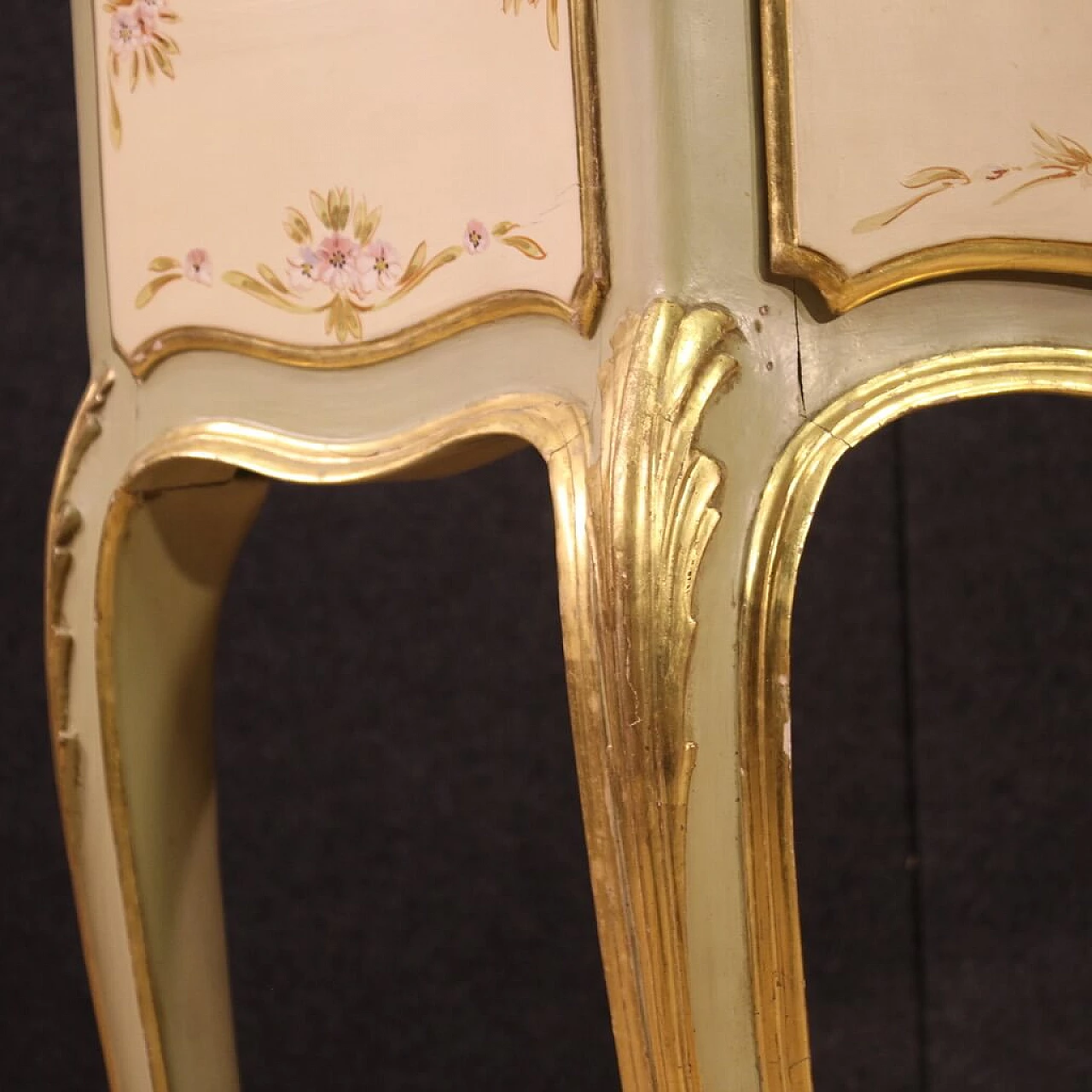 Lacquered, gilded and painted wood console with marble top, 1960s 5