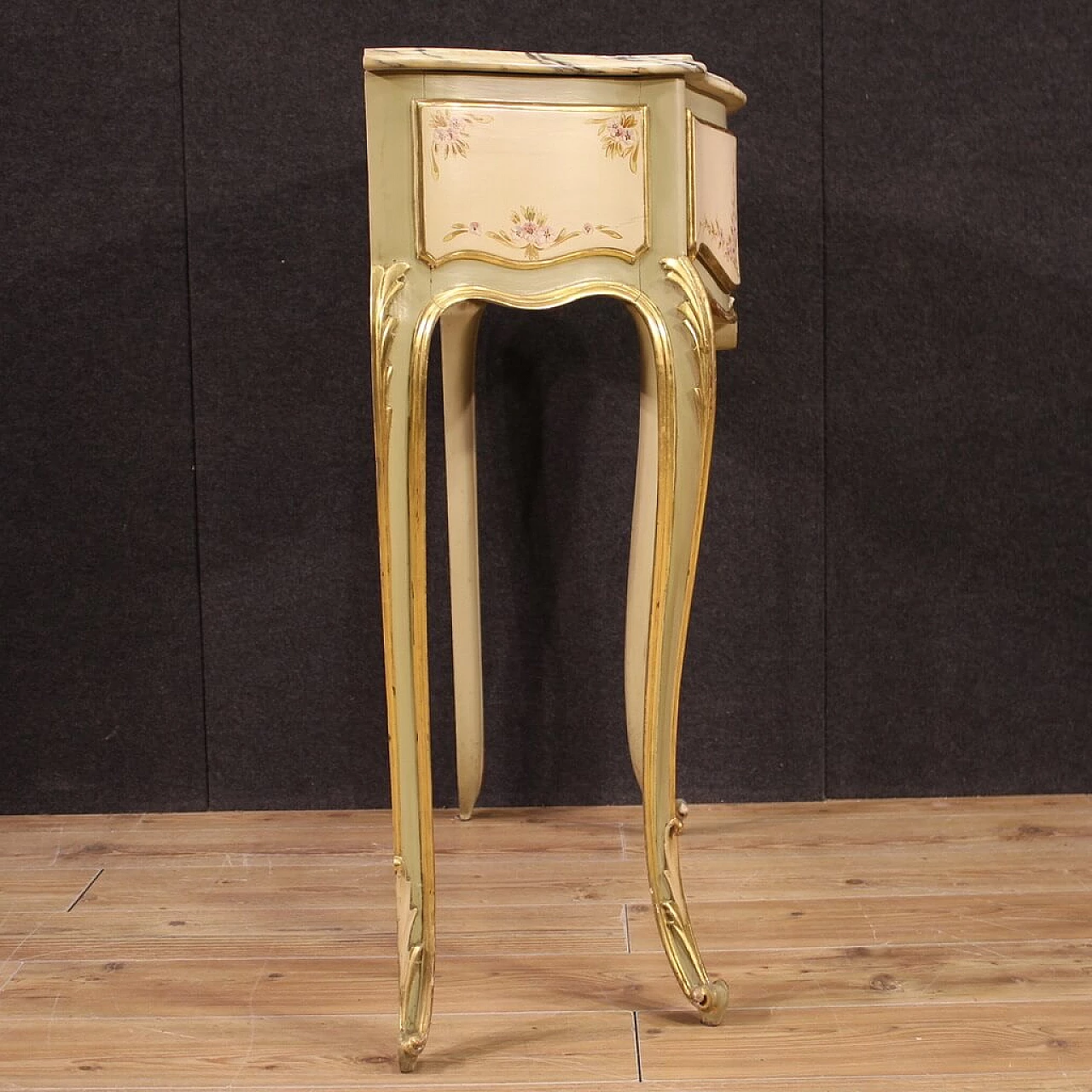 Lacquered, gilded and painted wood console with marble top, 1960s 7