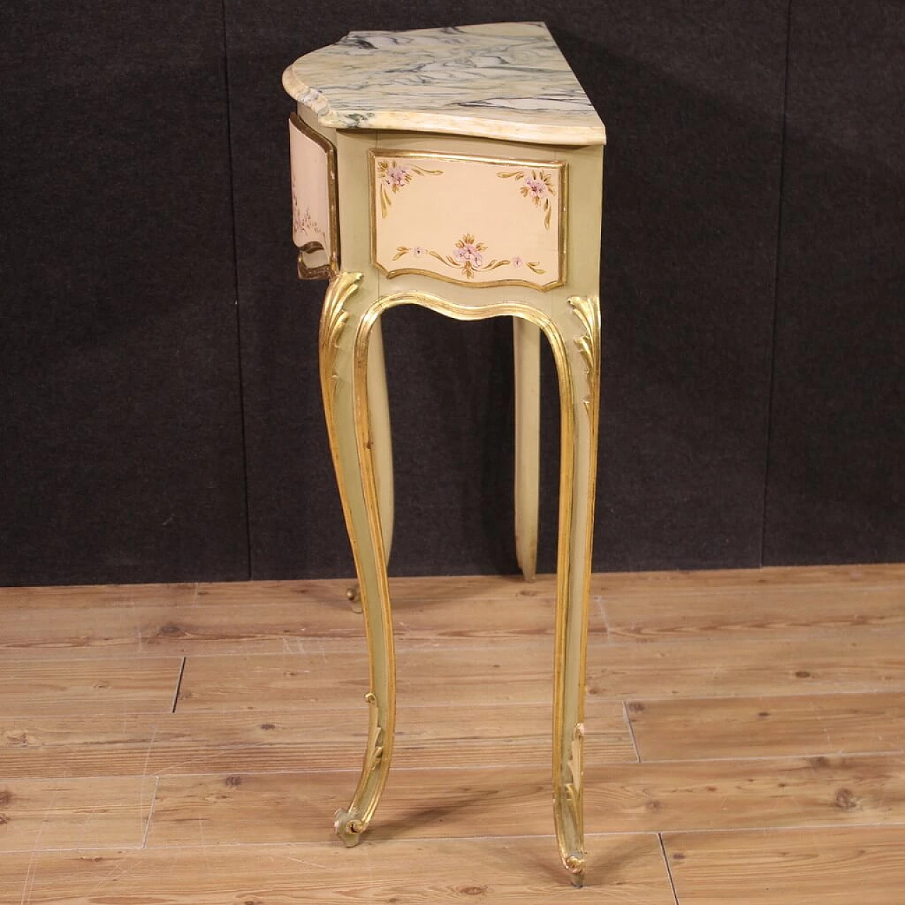 Lacquered, gilded and painted wood console with marble top, 1960s 10