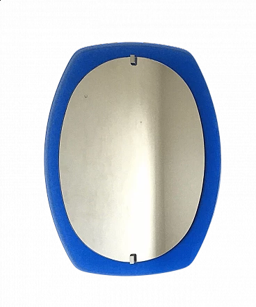 Specchio con cornice in vetro blu di Veca, anni '60