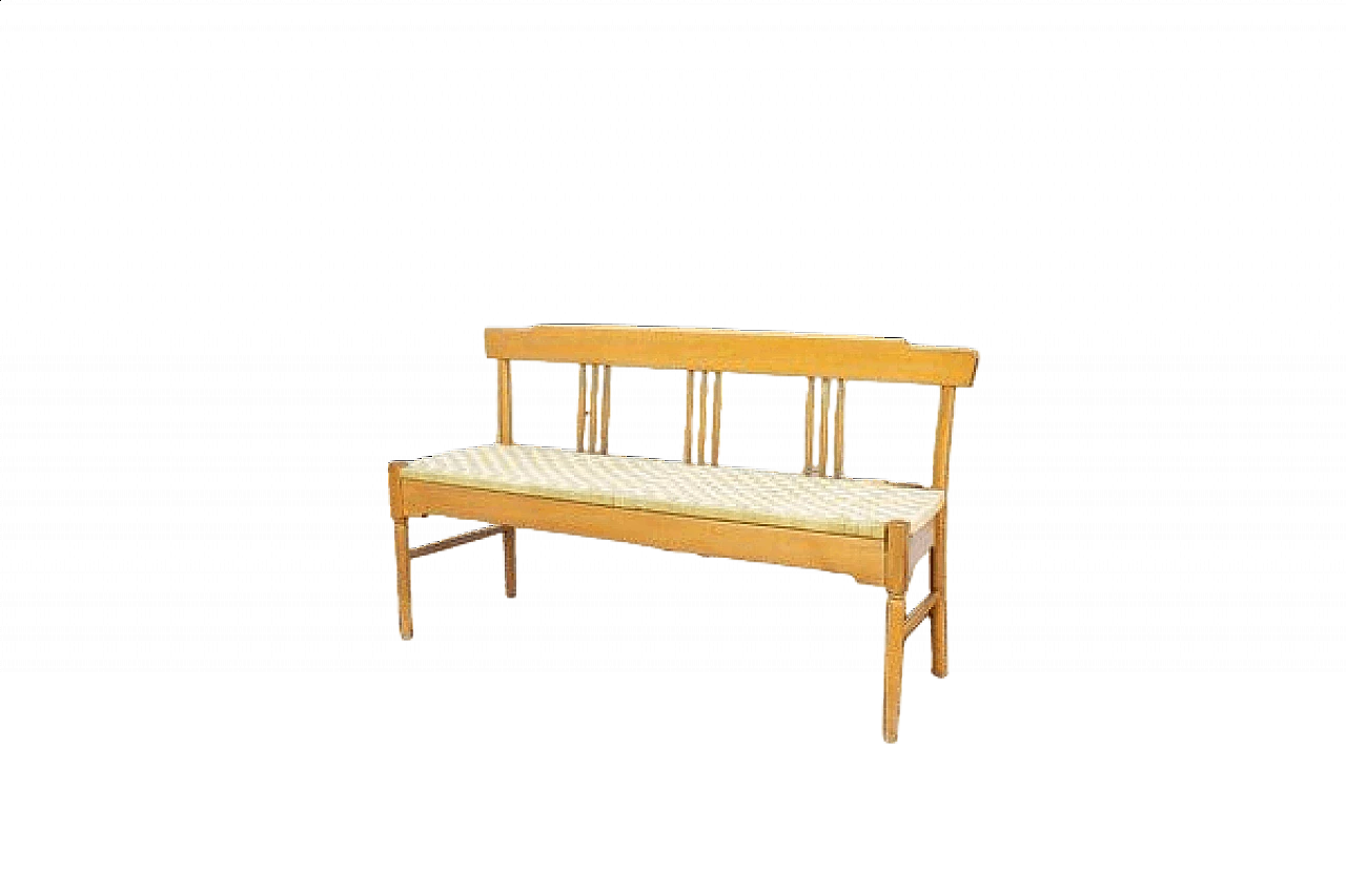 Beech bench with seat in woven fabric, 1950s 10