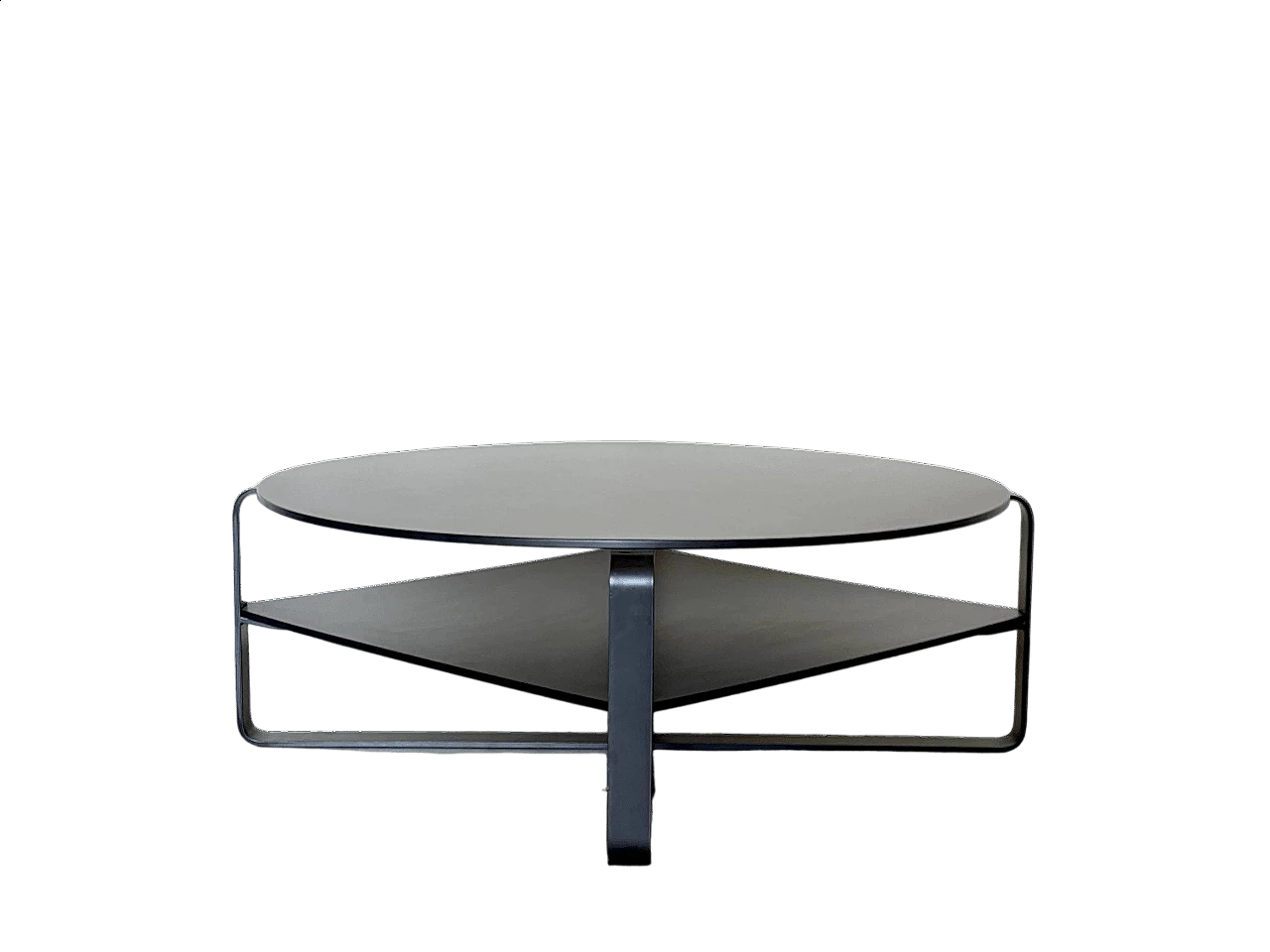 Round coffee table in wood and lacquered metal, 1970s 10