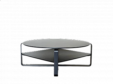 Round coffee table in wood and lacquered metal, 1970s