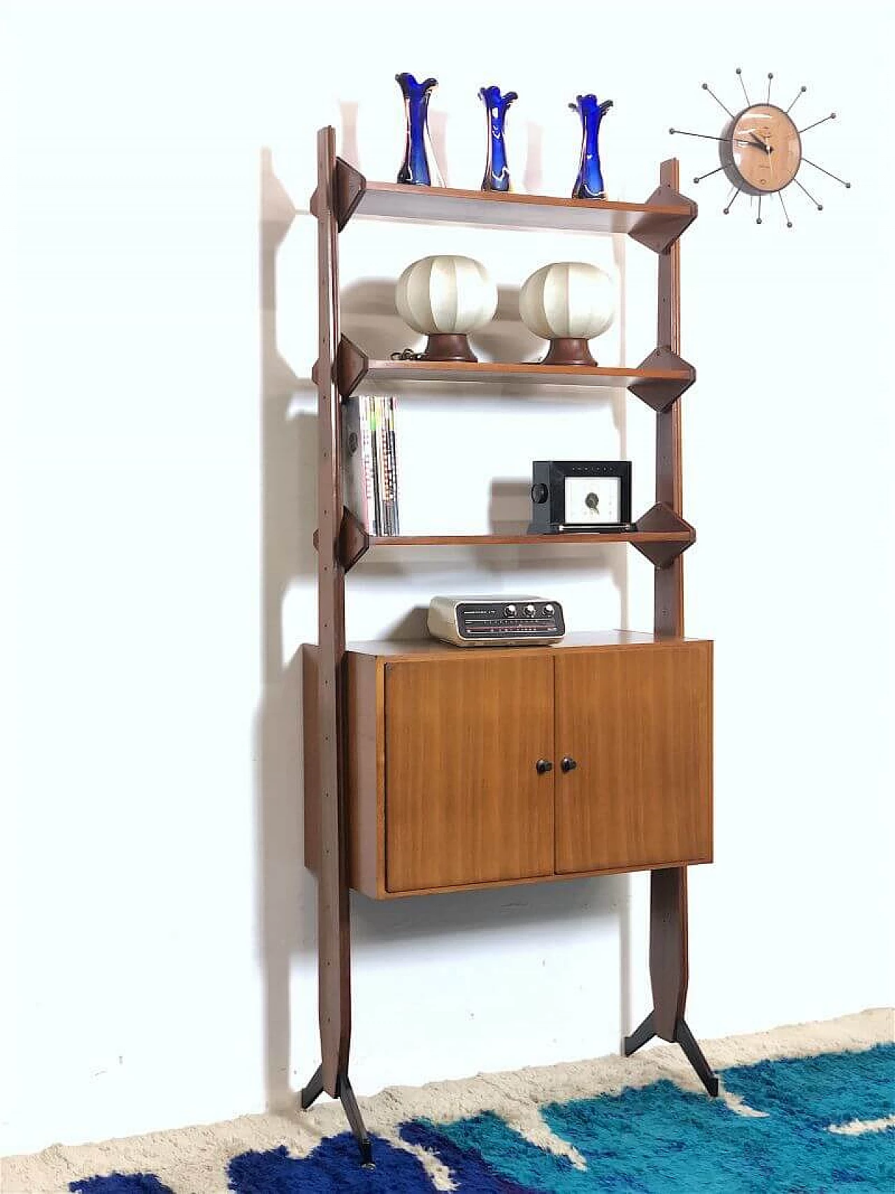 One-bay teak and brass bookcase, 1960s 3