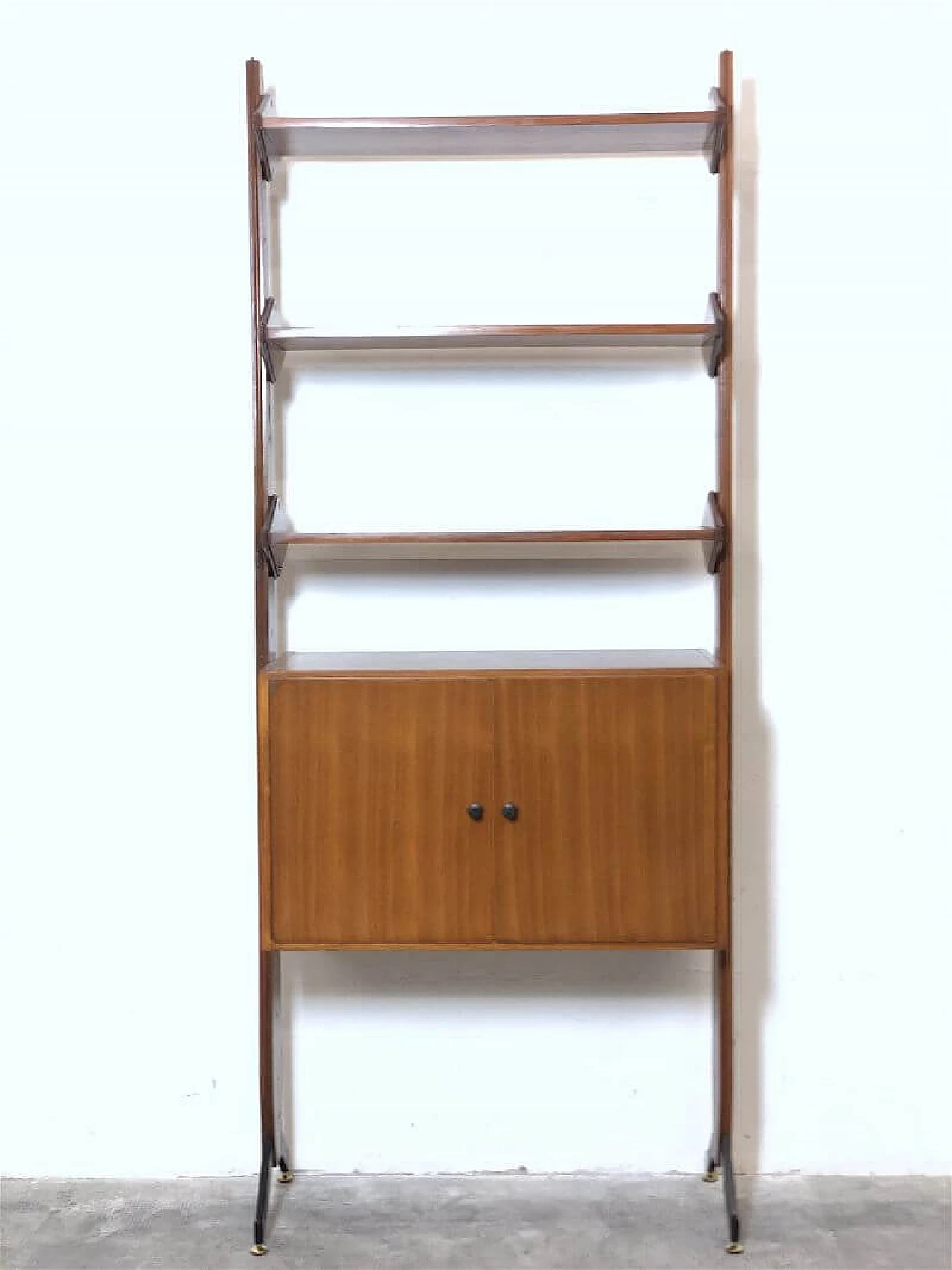 One-bay teak and brass bookcase, 1960s 5