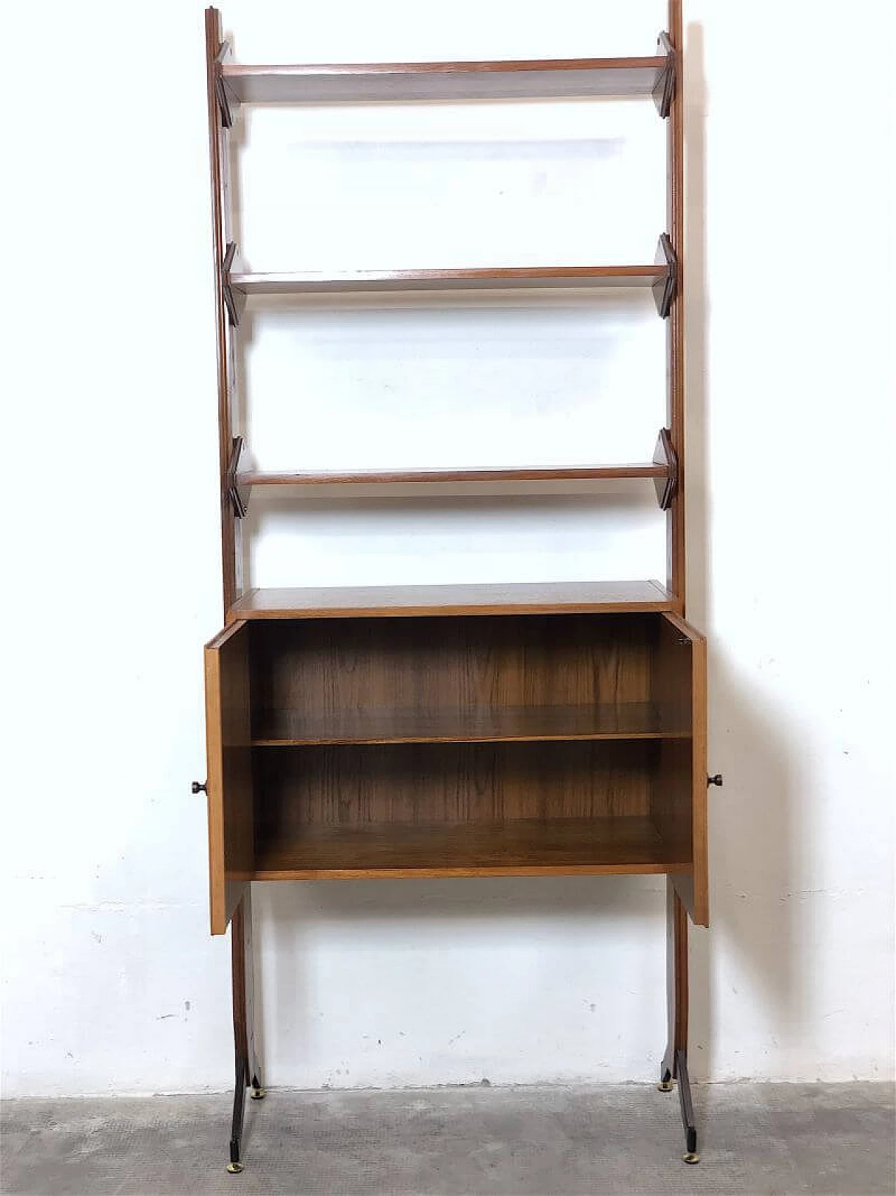 One-bay teak and brass bookcase, 1960s 7