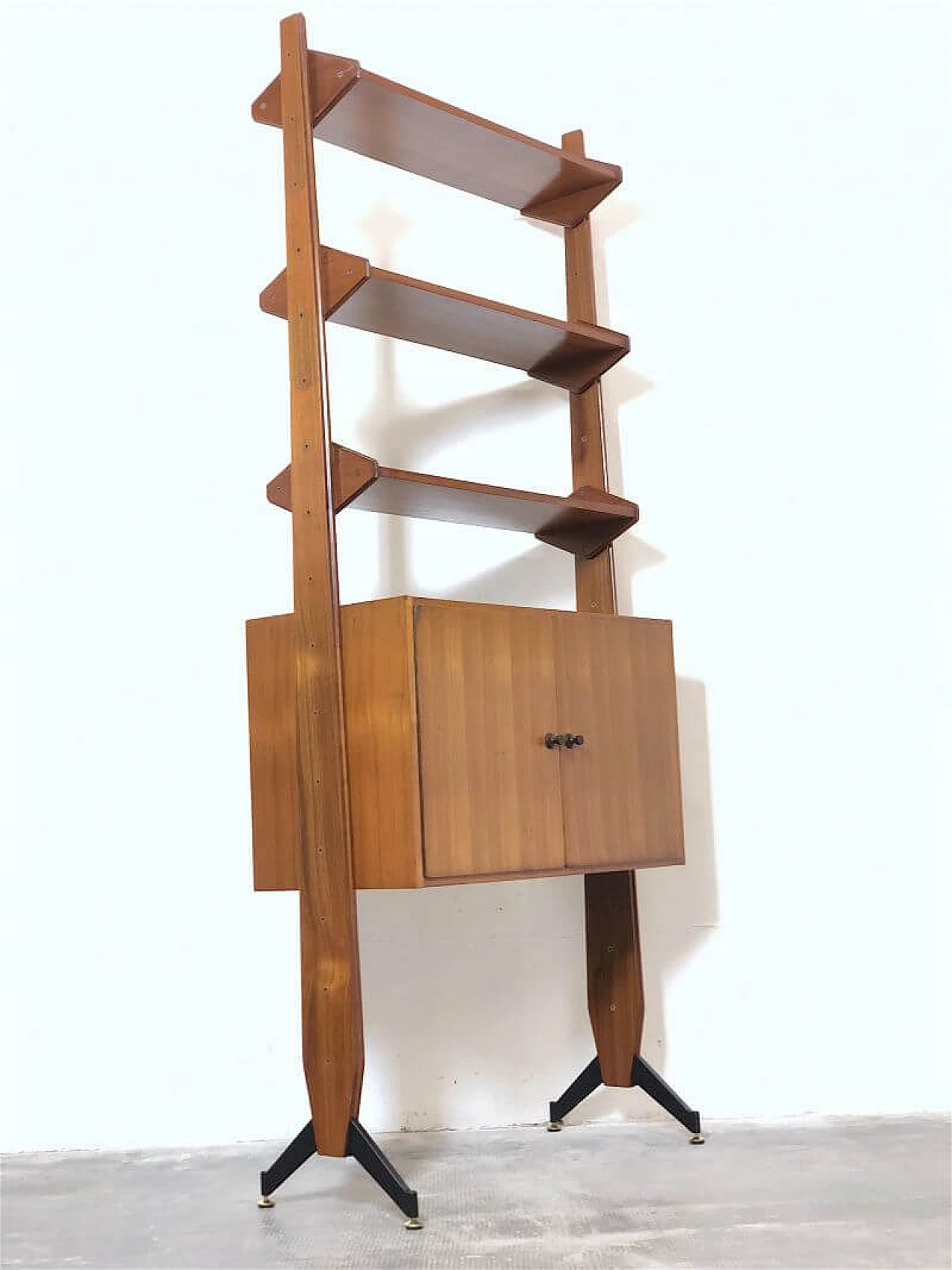 One-bay teak and brass bookcase, 1960s 8