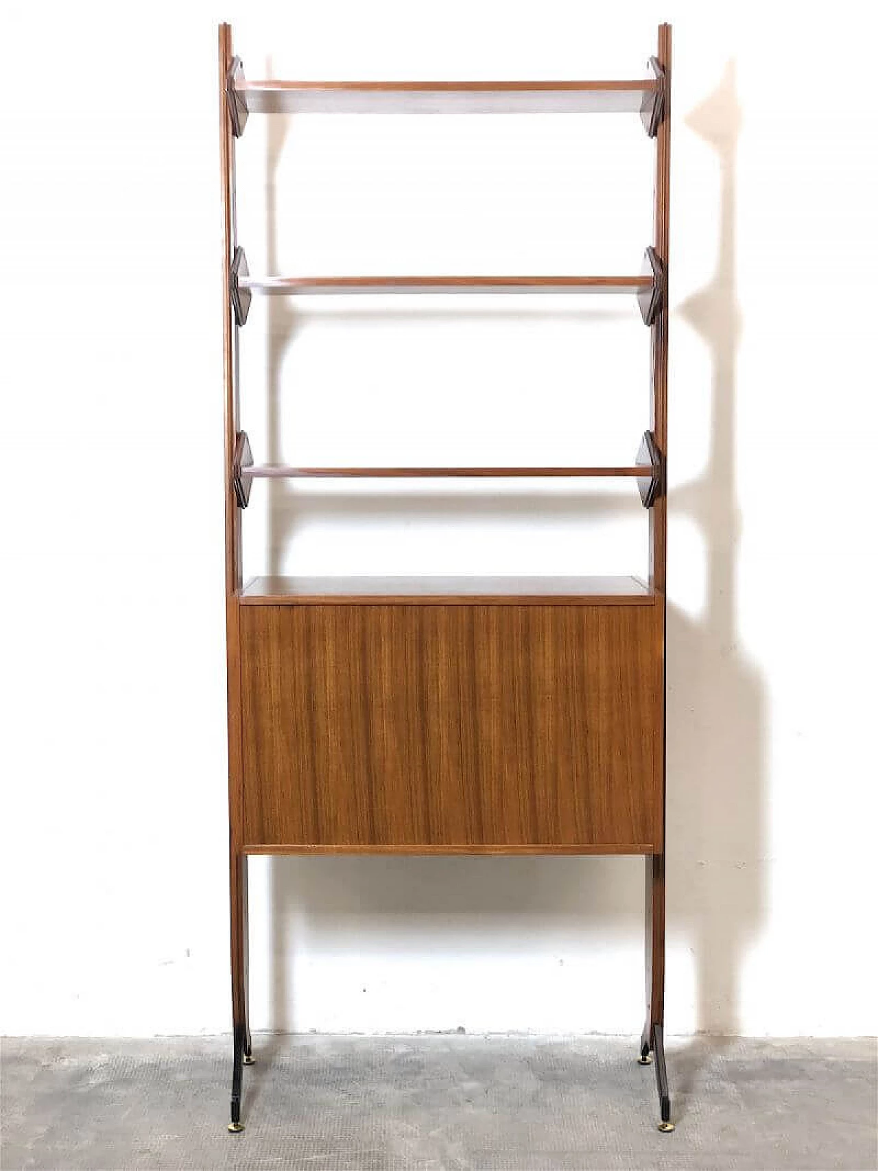 One-bay teak and brass bookcase, 1960s 9