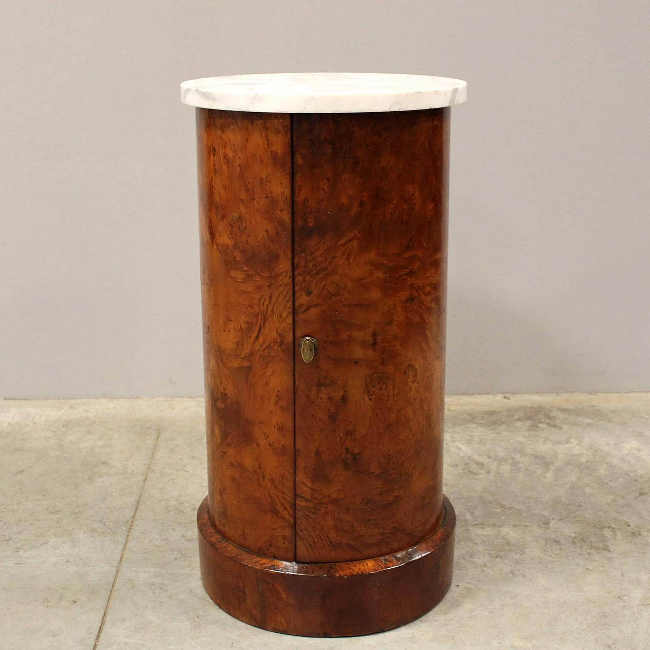 Empire briar-root and Carrara marble column bedside table, 19th century 2