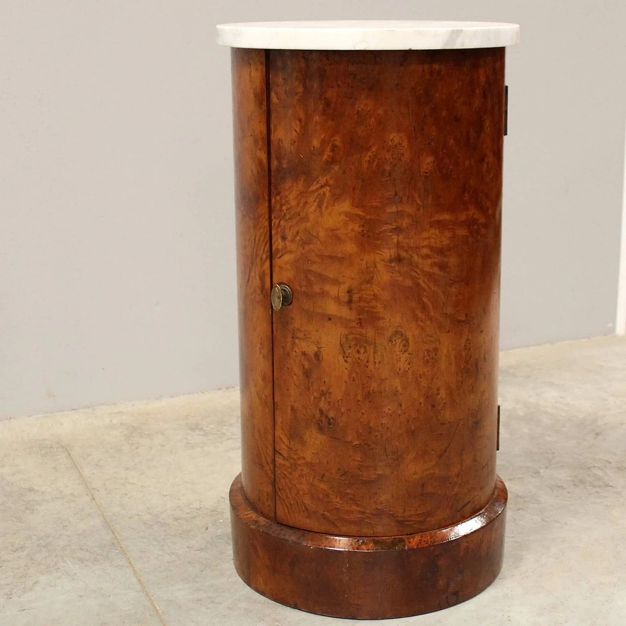 Empire briar-root and Carrara marble column bedside table, 19th century 4