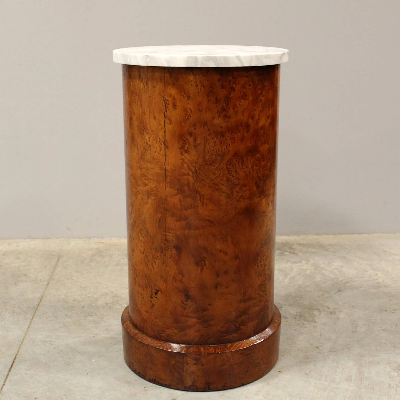 Empire briar-root and Carrara marble column bedside table, 19th century 5