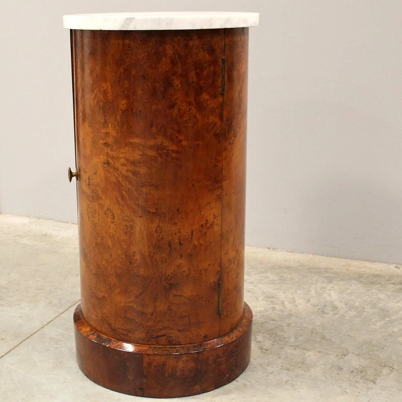 Empire briar-root and Carrara marble column bedside table, 19th century 6