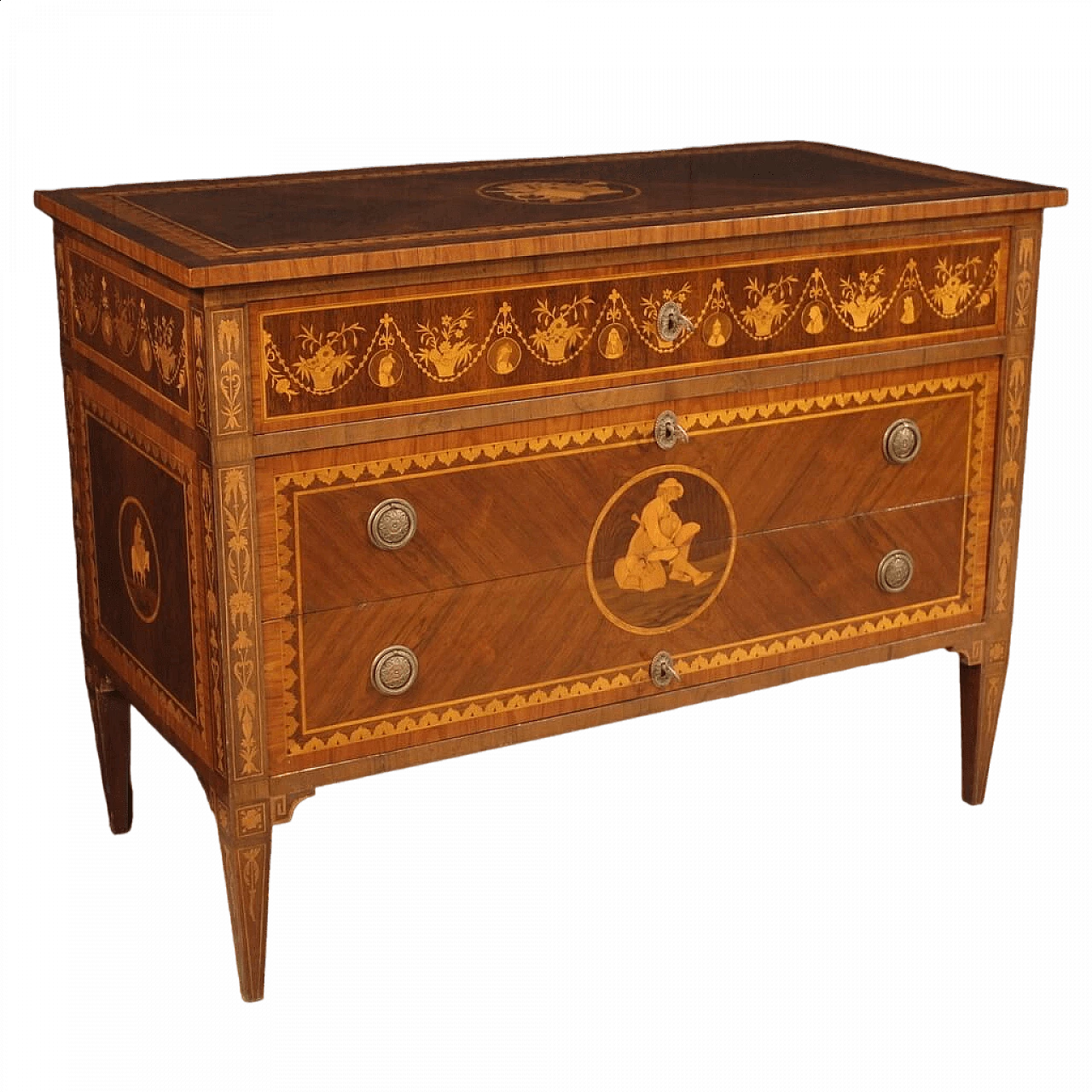 Inlaid dresser with three drawers in Louis XVI style, 1960s 13