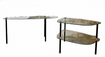 Coppia di tavolini in vetro e metallo nello stile di Edoardo Paoli, anni '50