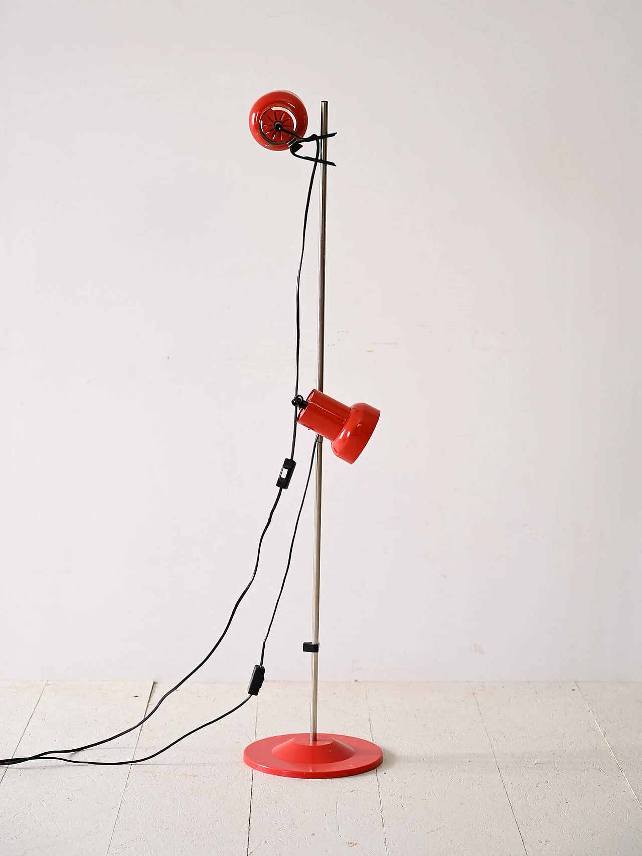 Scandinavian two-light red metal floor lamp, 1970s 2