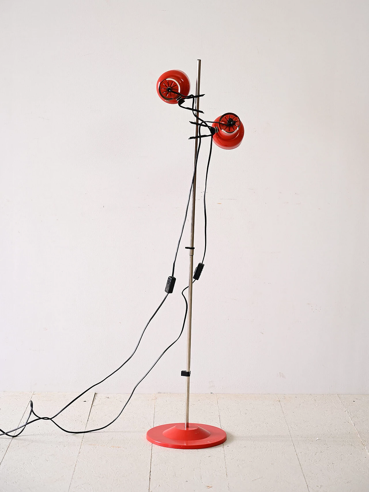 Scandinavian two-light red metal floor lamp, 1970s 4