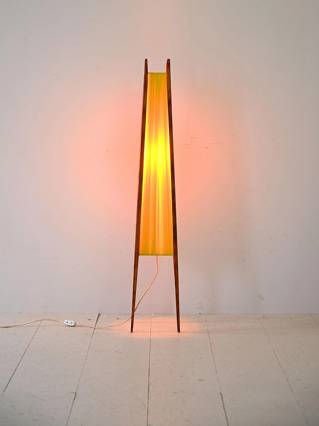 Floor lamp made of wood and yellow fabric, 1960s 1
