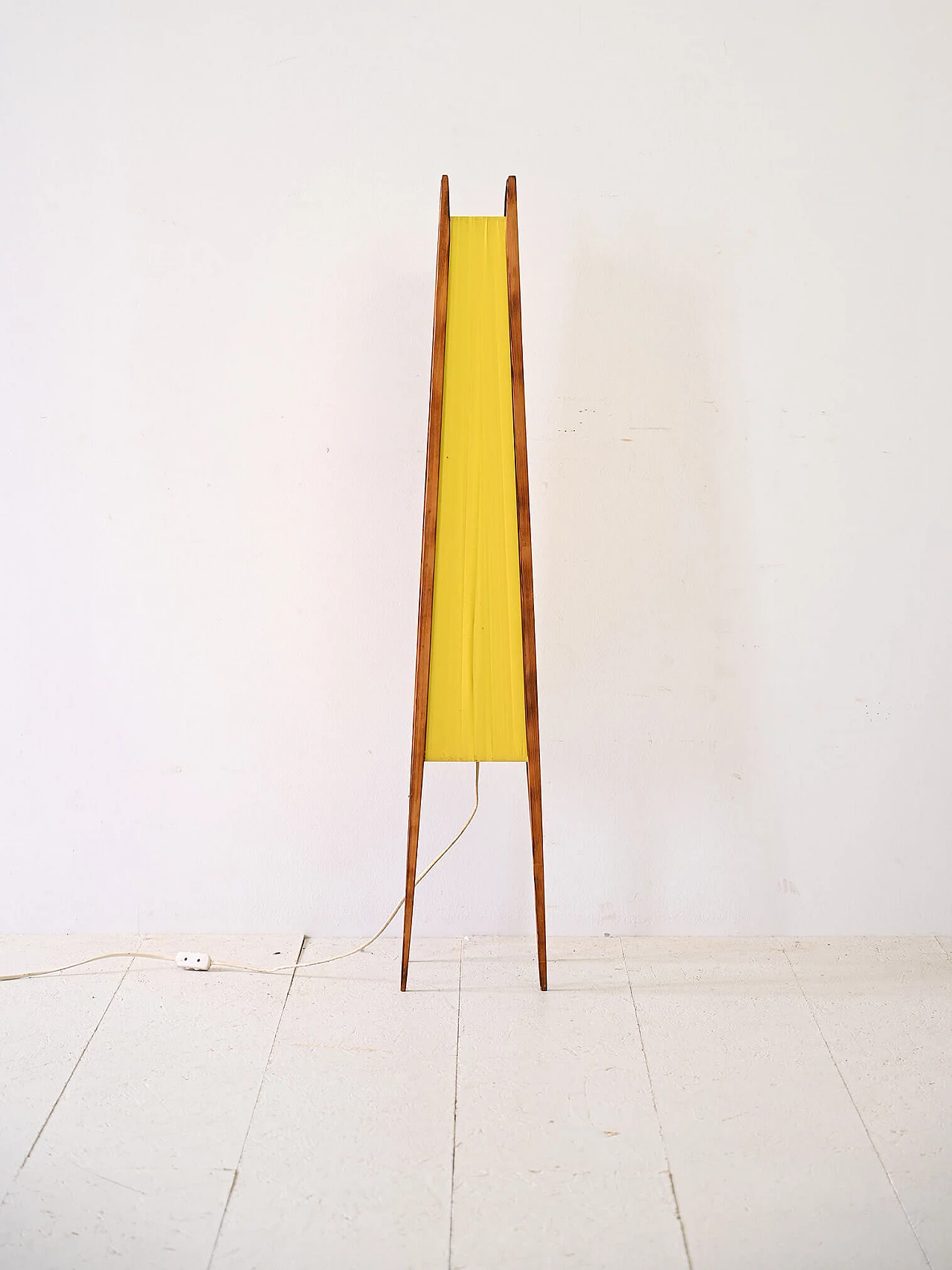 Floor lamp made of wood and yellow fabric, 1960s 2