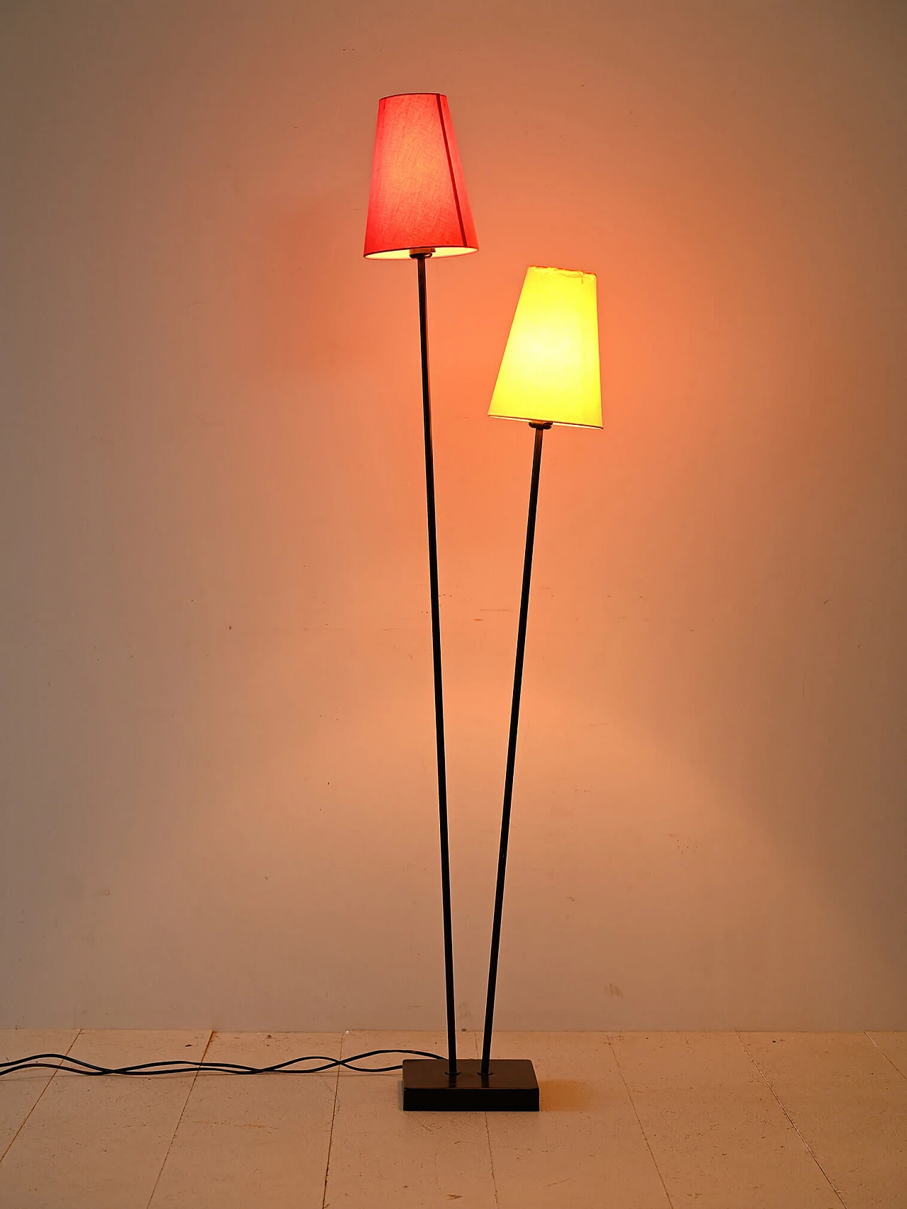 Wrought iron floor lamp with double shade, 1980s 1