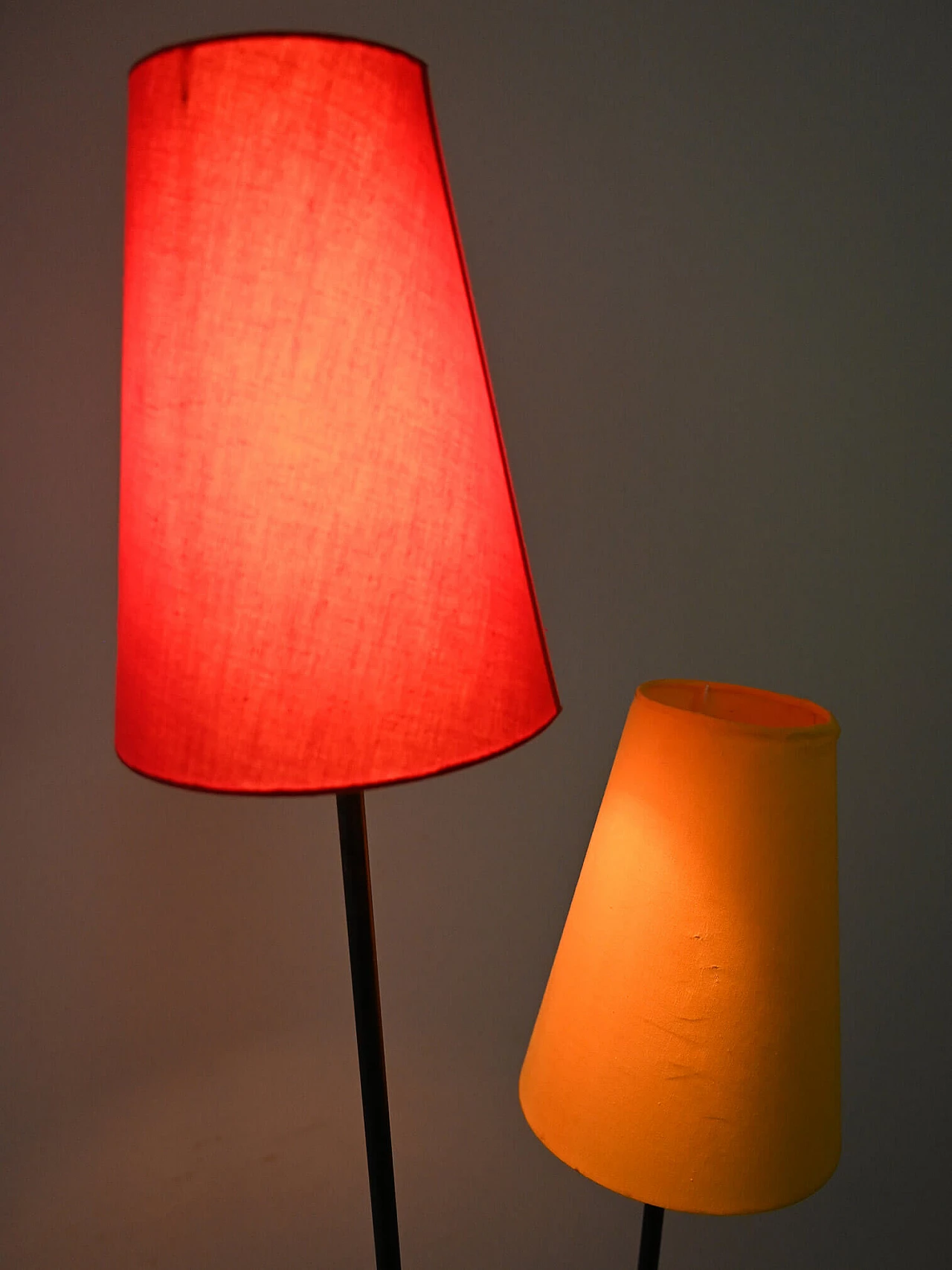 Lampada da terra in ferro battuto con doppio paralume, anni '80 8