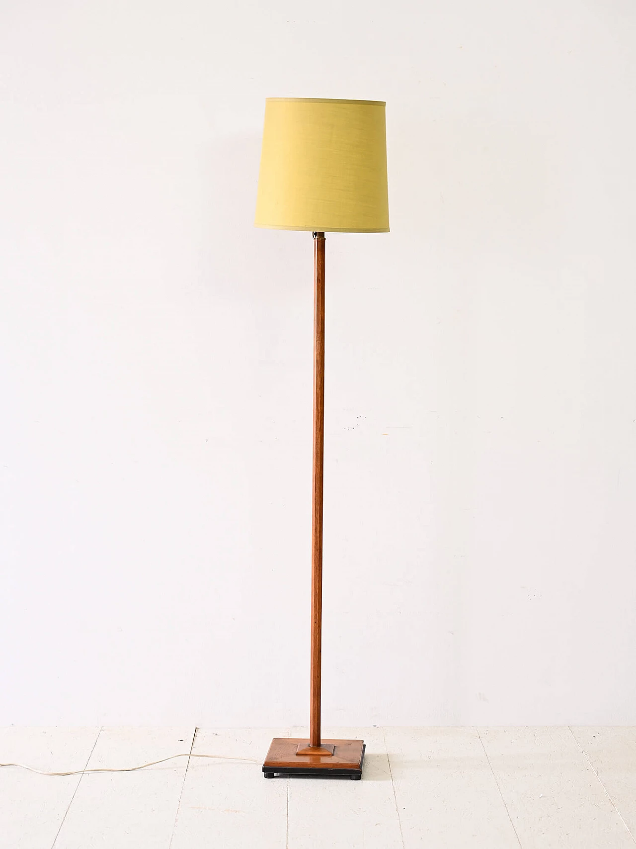 Scandinavian teak floor lamp with yellow fabric shade, 1950s 2