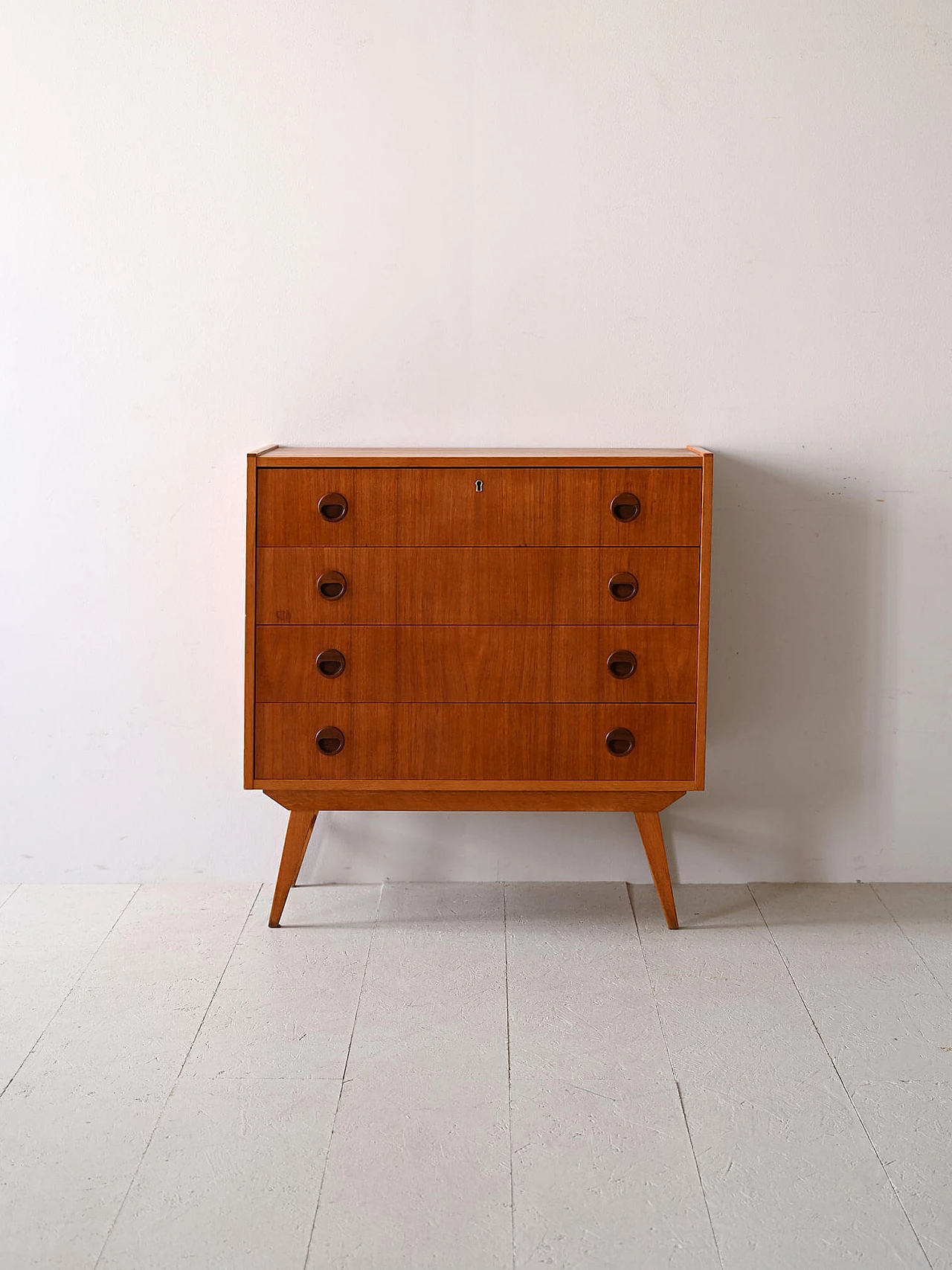 Scandinavian teak chest of drawers with round handles, 1960s 2