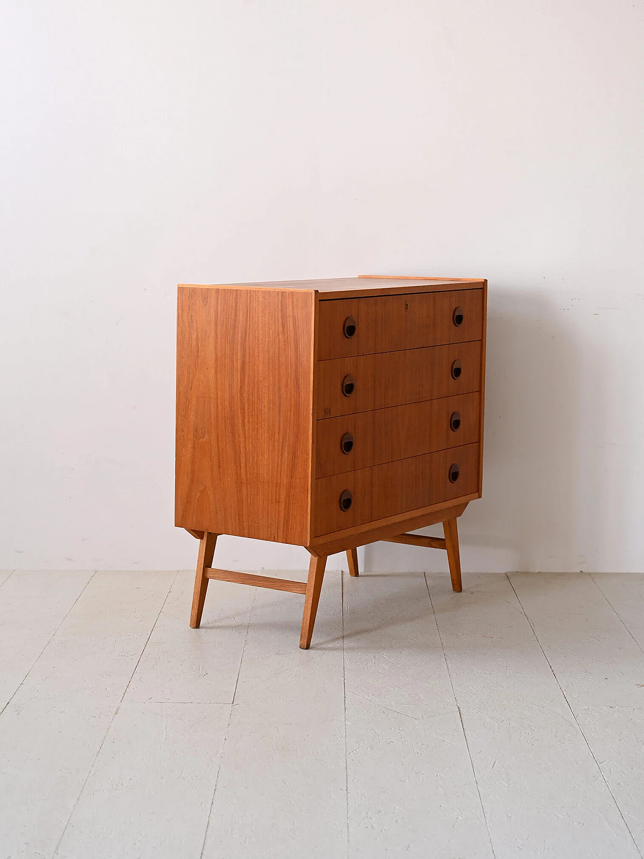 Scandinavian teak chest of drawers with round handles, 1960s 3