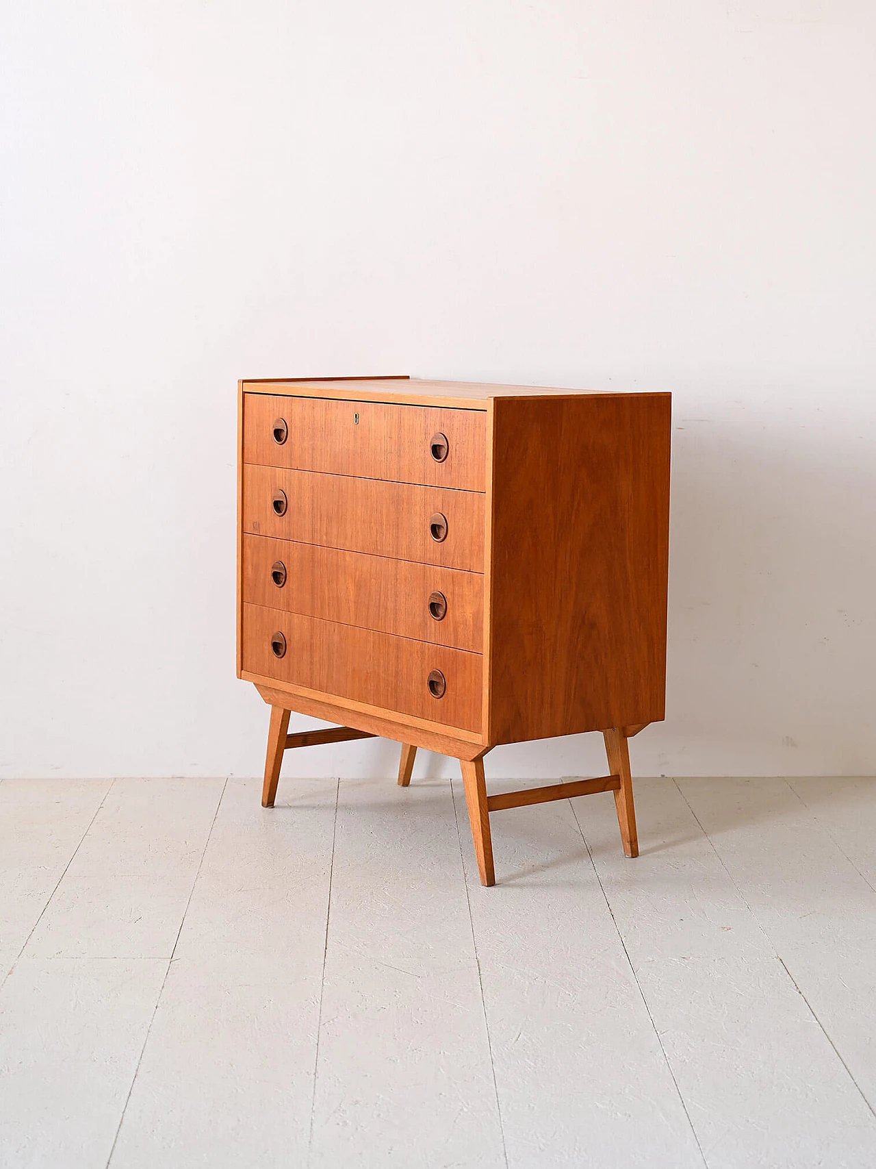 Scandinavian teak chest of drawers with round handles, 1960s 4