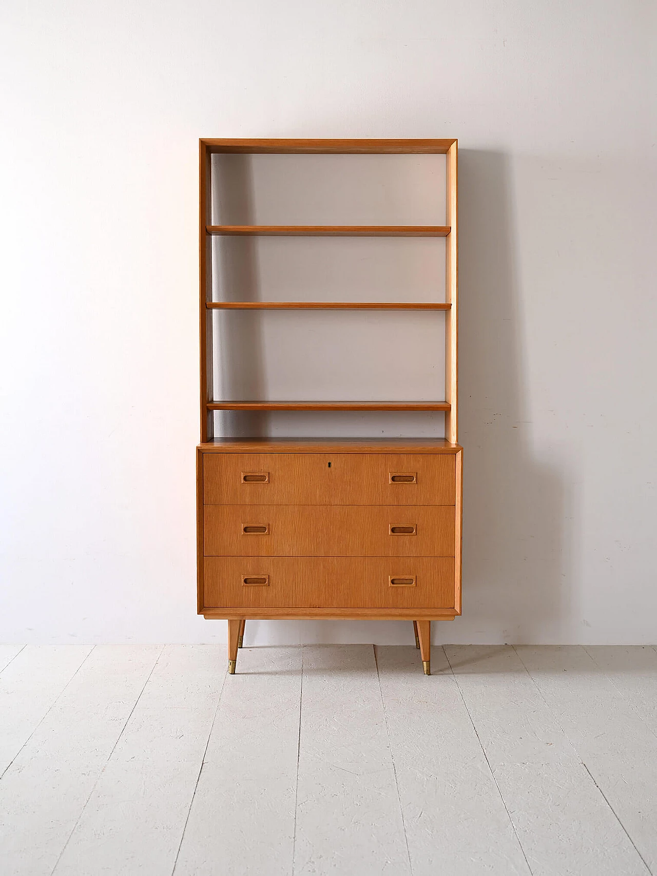 Scandinavian oak bookcase with three drawers, 1960s 2