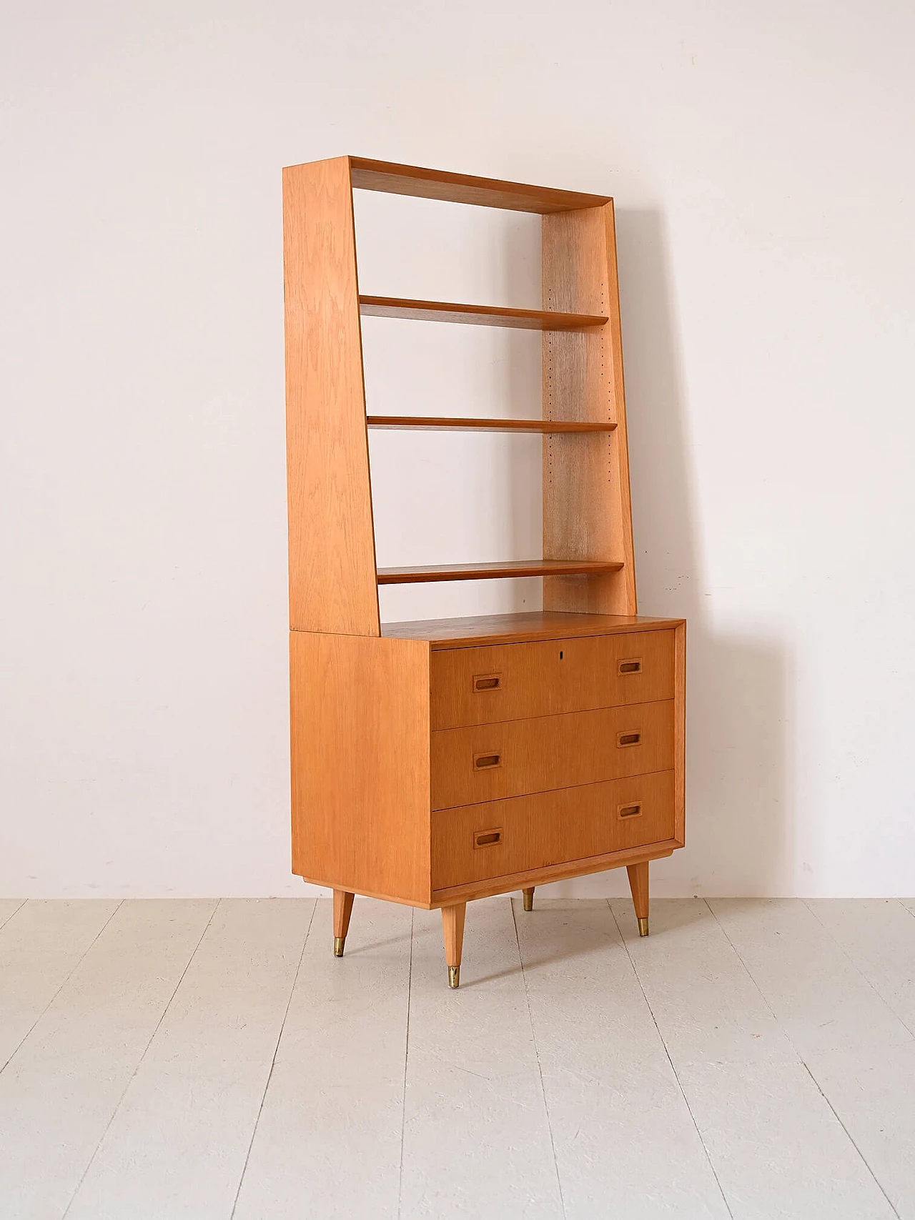 Scandinavian oak bookcase with three drawers, 1960s 3