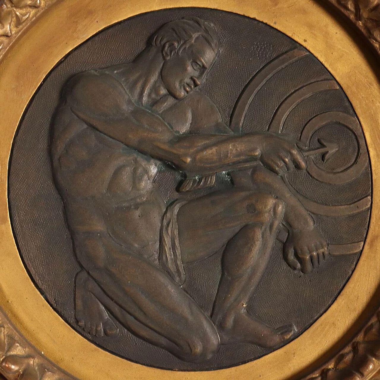 Nude with arrow and target, bronze bas-relief, 1930s 3