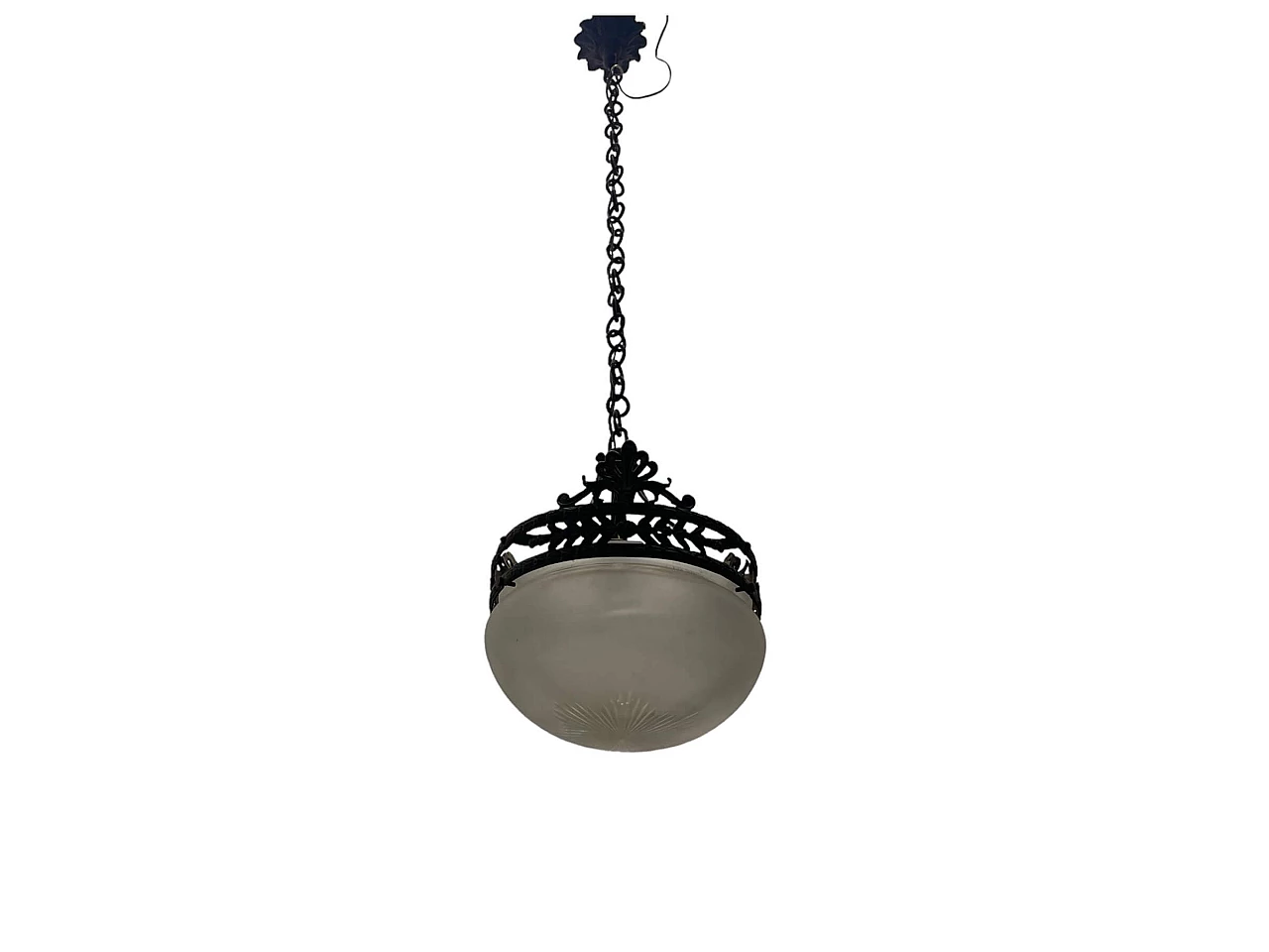 Glass and bronze ceiling lamp, 1950s 1