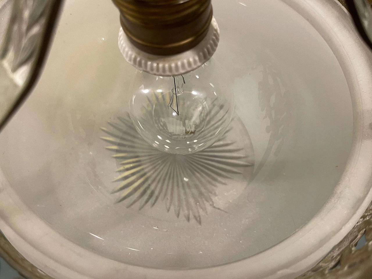 Glass and bronze ceiling lamp, 1950s 4