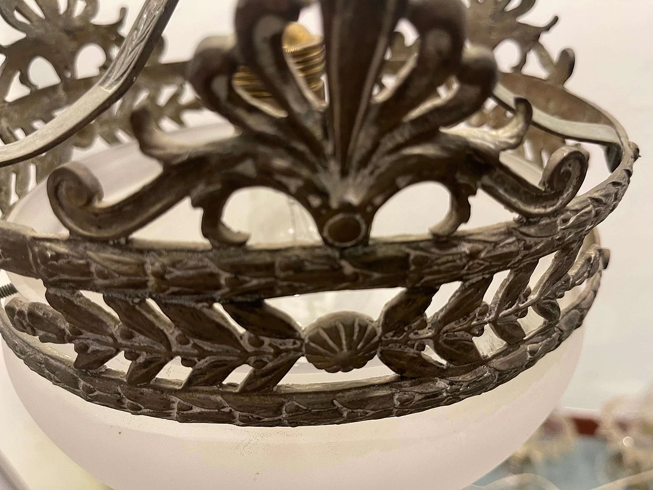 Glass and bronze ceiling lamp, 1950s 6