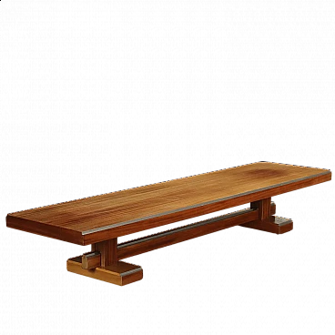 Walnut veneered wood coffee table with aluminium profiles, 1960s