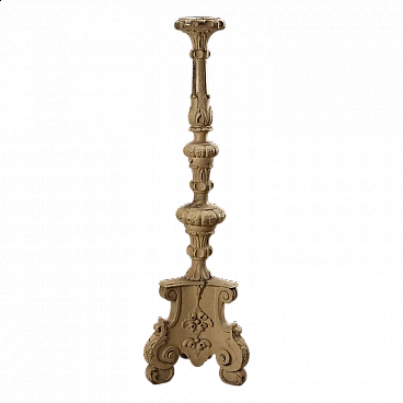 Carved and lacquered wood torch holder