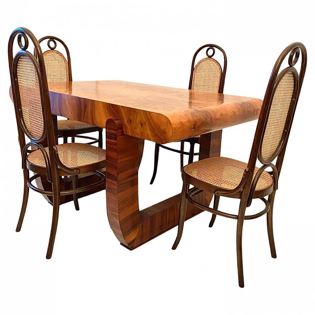 4 Chairs 207 Long John by Thonet and honeycomb and briar-root table, 1930s 3