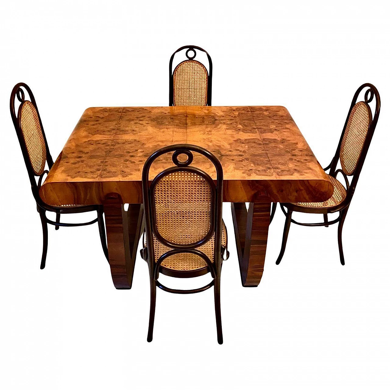 4 Chairs 207 Long John by Thonet and honeycomb and briar-root table, 1930s 4