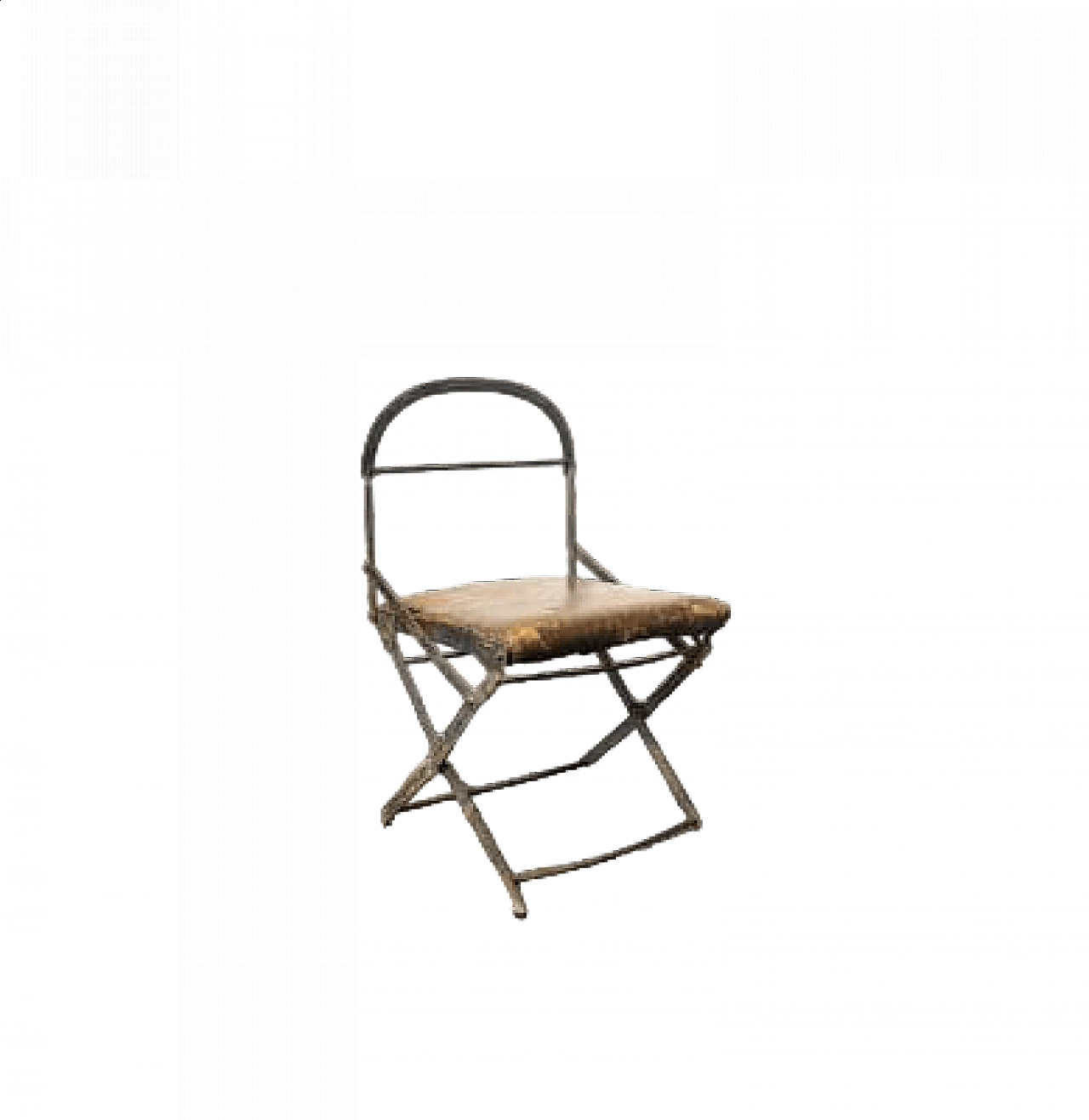 Foldable chair with metal frame and leather upholstery, early 20th century 7