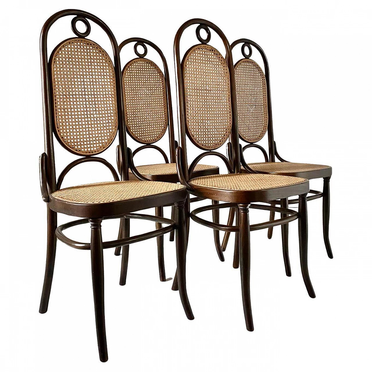 4 Sedie 207 Long John di Thonet e tavolo in tamburato e radica, anni '30 9