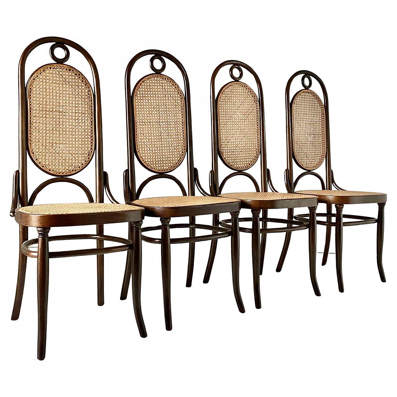 4 Chairs 207 Long John by Thonet and honeycomb and briar-root table, 1930s 11