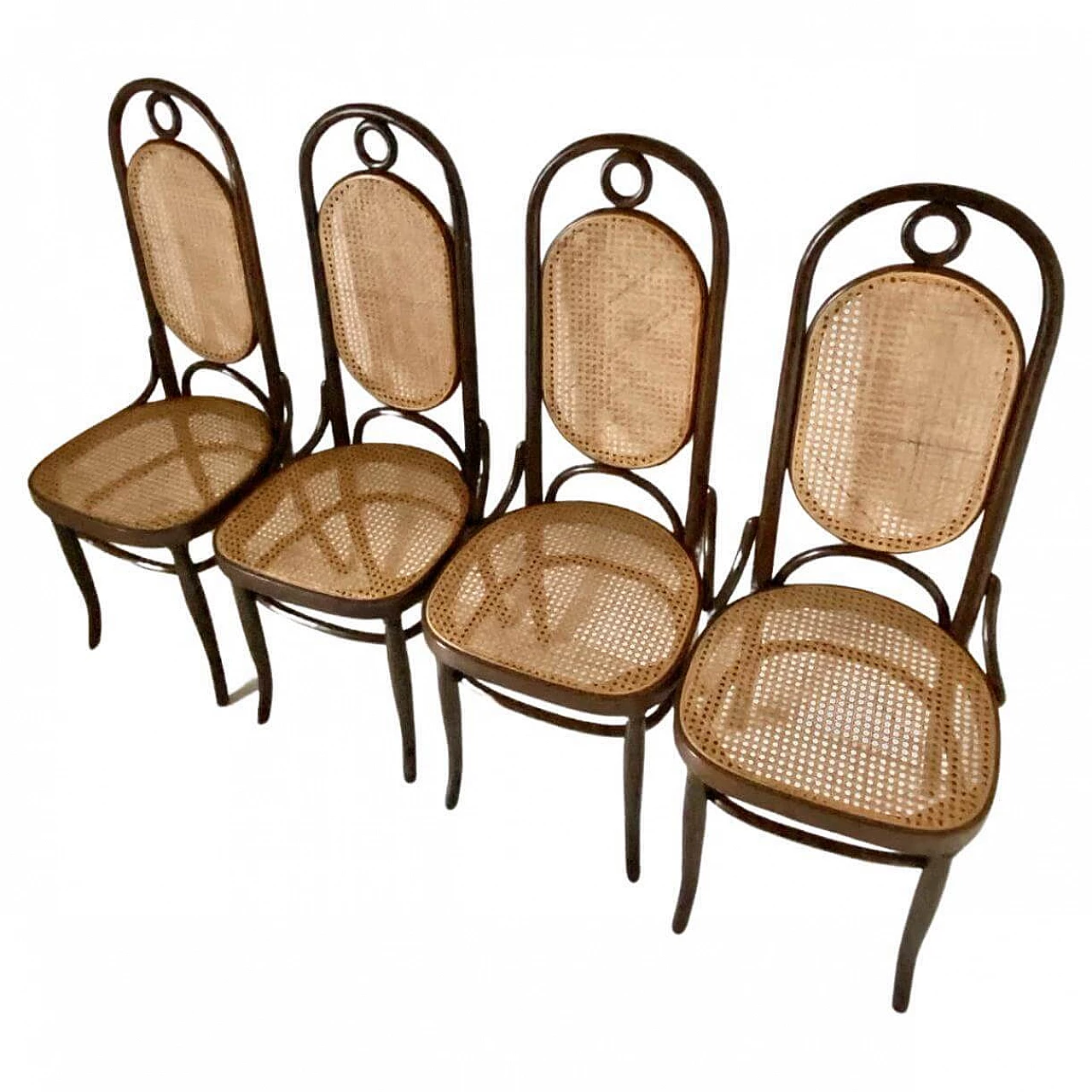4 Chairs 207 Long John by Thonet and honeycomb and briar-root table, 1930s 15