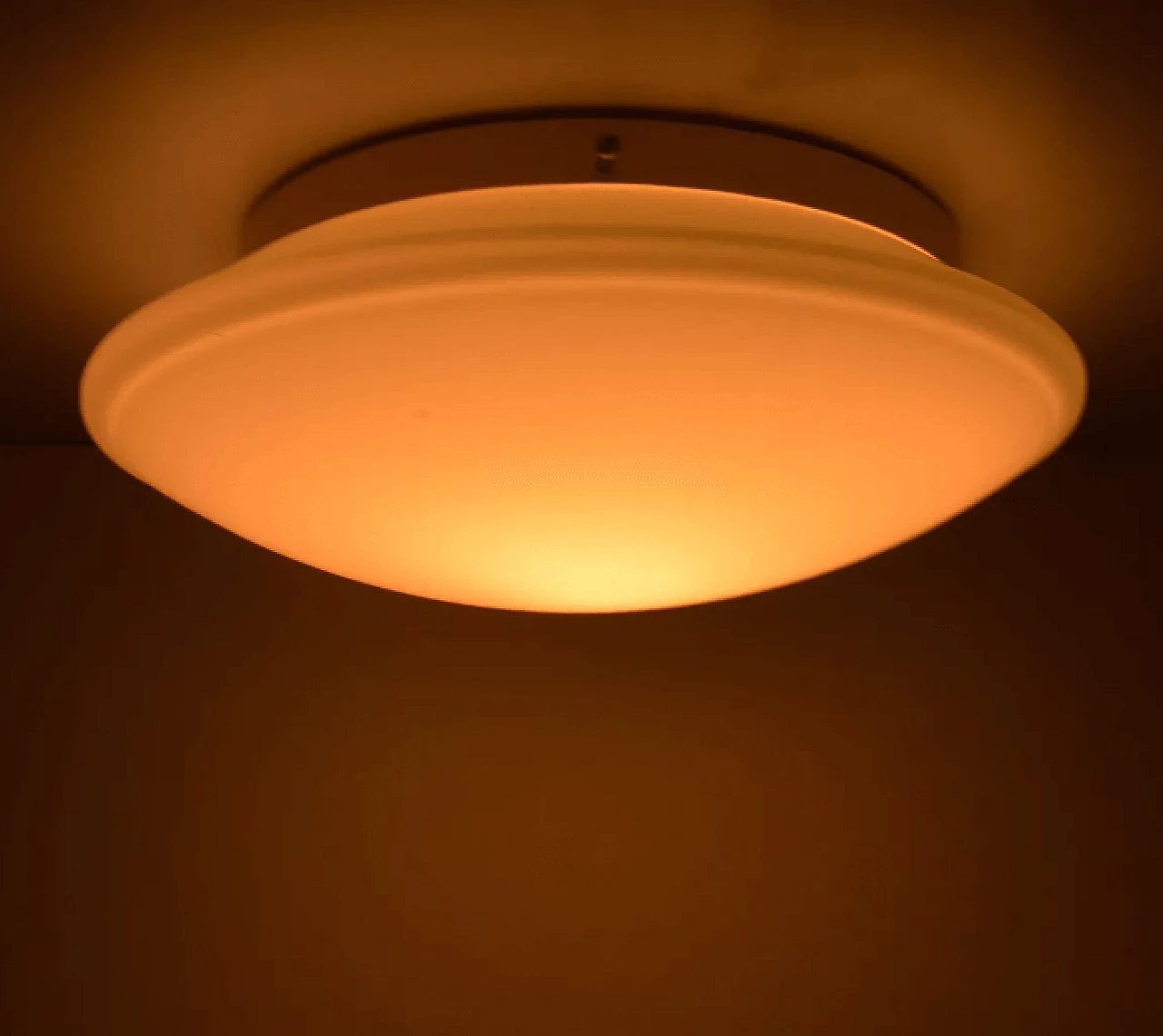 Large white glass ceiling lamp by Penko Pieńsk, 1970s 3