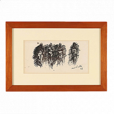 Ennio Morlotti, nudes, Indian ink drawing on paper, 1963 intOndo